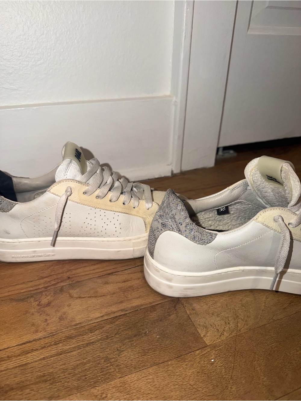 P448 Women's White Sneakers with Cream and Gray Accents
